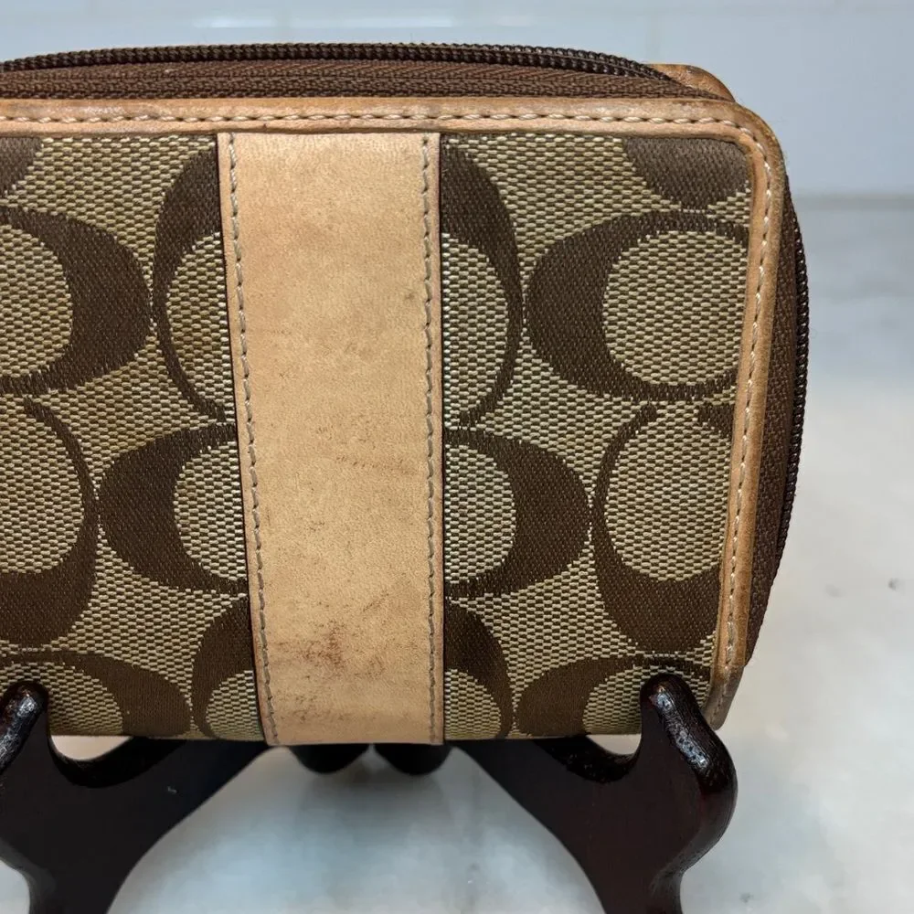 Coach Wallet Y2K Jacquard Signature Logo Canvas Striped Compact Wallet